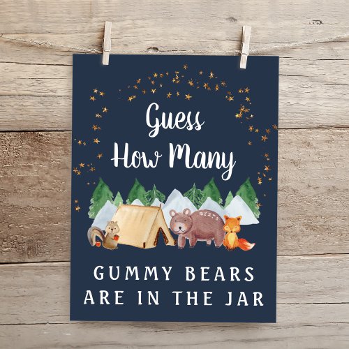 Guess How Many Bears Woodland Baby Shower Game Poster