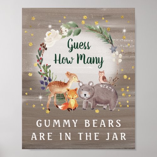 Guess How Many Bears Woodland Baby Shower Game Poster