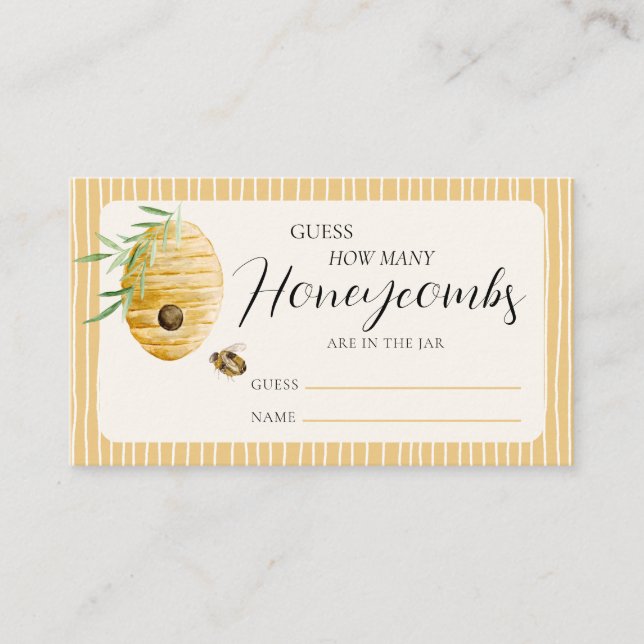 Guess How Many Bee Themed Baby Shower Game Enclosure Card (Front)