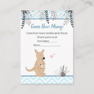 Guess How Many Blue Kangaroo Boho Baby Shower Game Enclosure Card