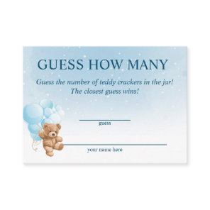 Guess How Many Blue Teddy Bear Baby Shower Cards