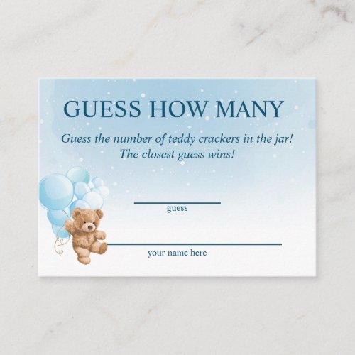 Guess How Many Blue Teddy Bear Baby Shower Cards