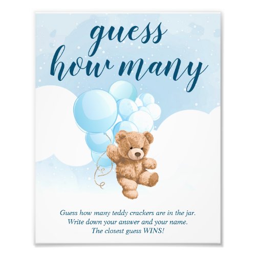 Guess How Many Blue Teddy Bear Baby Shower Sign