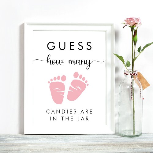 Guess How Many Candies Baby Girl Shower Game Poster
