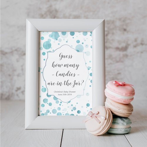 Guess How Many Candies Blue Dots Boy Baby Shower Poster