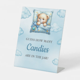 Guess How Many Candies Game Pillow Teddy Bear Pedestal Sign