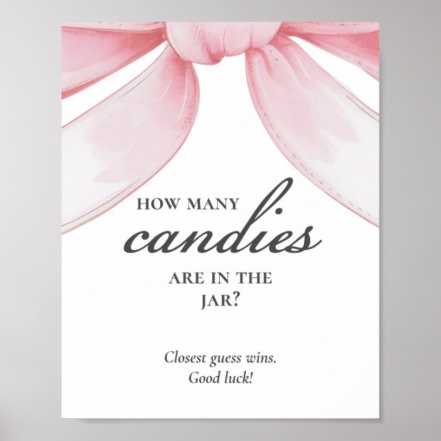 Guess How Many Candies Pink Bow Baby Shower Poster (Front)