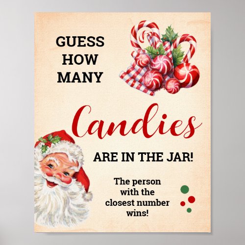 Guess How Many Candies Santa Christmas Game Sign