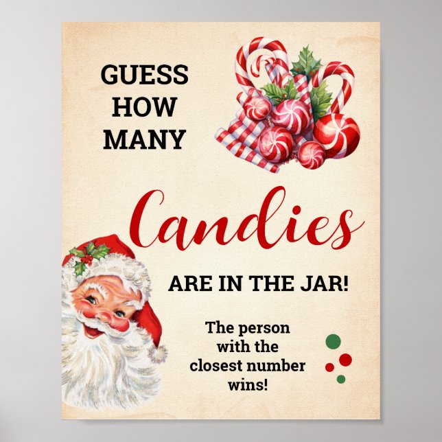 Guess How Many Candies Santa Christmas Game Sign (Front)