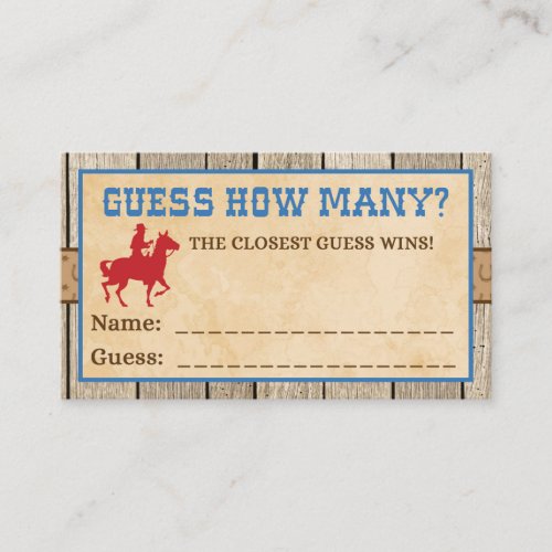 Guess How Many Candy Guessing Game Tickets Cowboy Enclosure Card