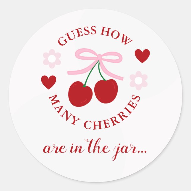 Guess How Many Cherries Bridal Shower Classic Round Sticker (Front)