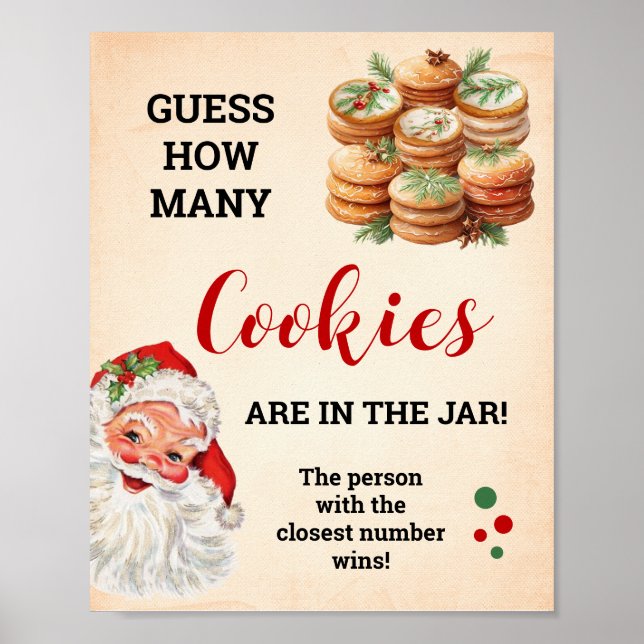 Guess How Many Cookies Santa Christmas Game Sign (Front)