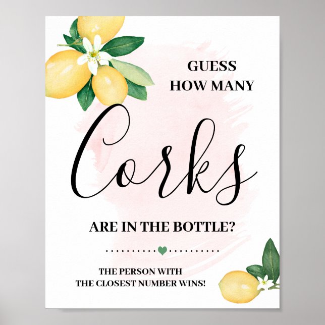 Guess How Many Corks Lemons Pink Shower Game Poster (Front)