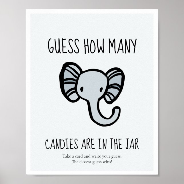 Guess how many Cute blue elephant Baby shower game Poster (Front)