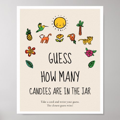 Guess how many Cute tropical Baby shower game Poster
