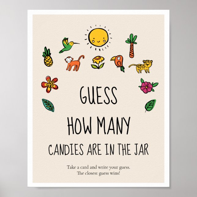 Guess how many Cute tropical Baby shower game Poster (Front)