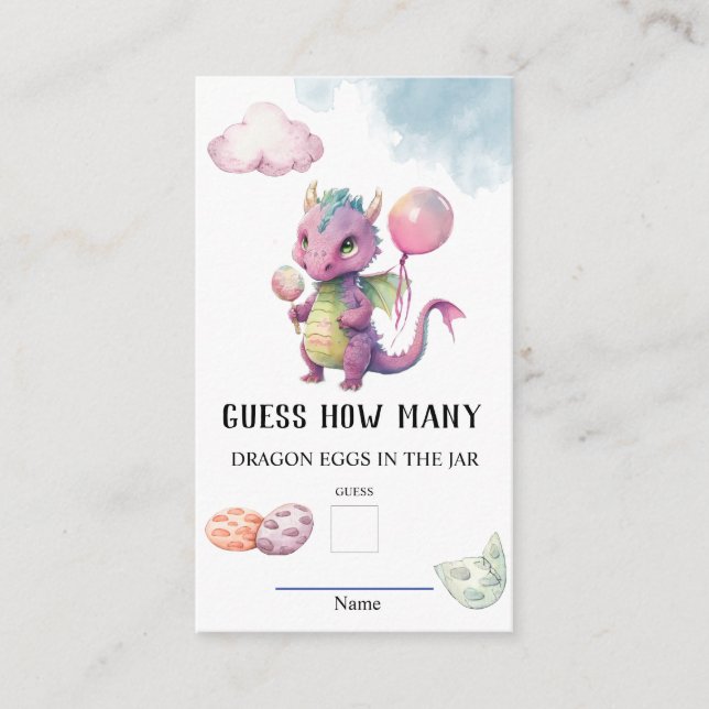 Guess How Many Dragon Eggs Baby Shower Game Enclosure Card (Front)