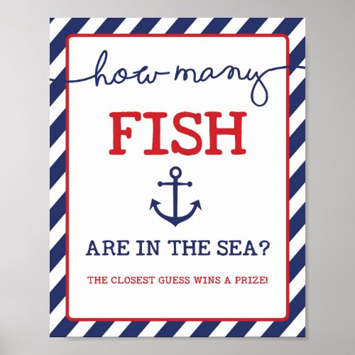 Guess How Many Fish Nautical Baby Shower Game Sign
