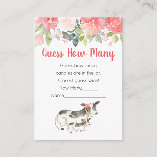 Guess How Many Floral Cow Baby Shower Game Enclosure Card