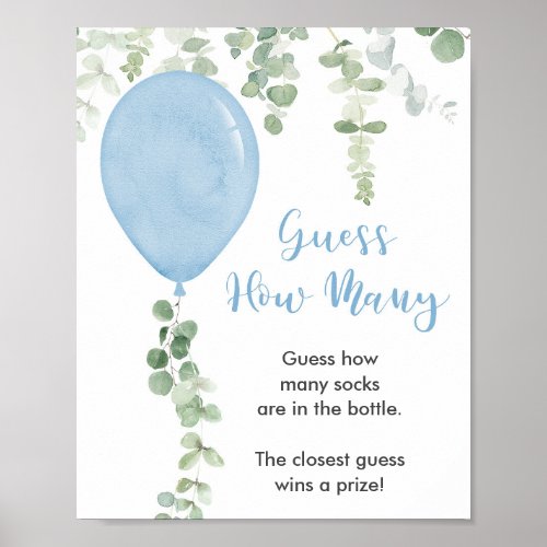 Guess How Many game blue balloons greenery Poster