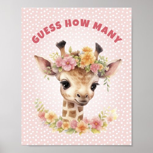 Guess How Many Giraffe Safari Baby Shower Game Poster