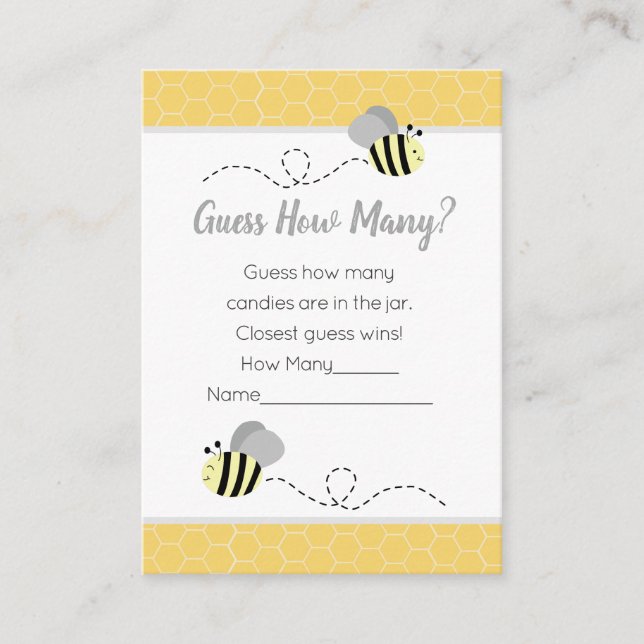 Guess How Many Gray Bumble Bee Baby Shower Game Enclosure Card (Front)
