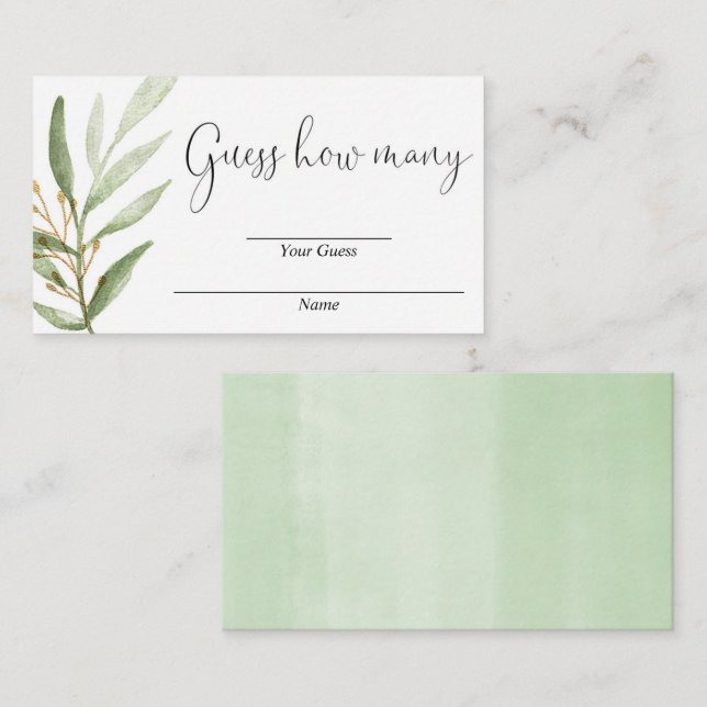 Guess how many greenery gold baby shower cards (Front/Back)