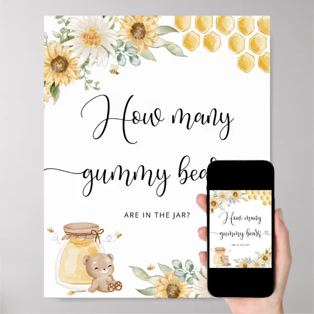 Guess how many gummy bears are in the jar poster Zazzle
