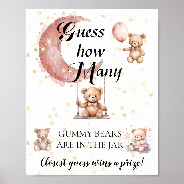 Guess How Many Gummy Bears Baby Shower Game Poster (Front)