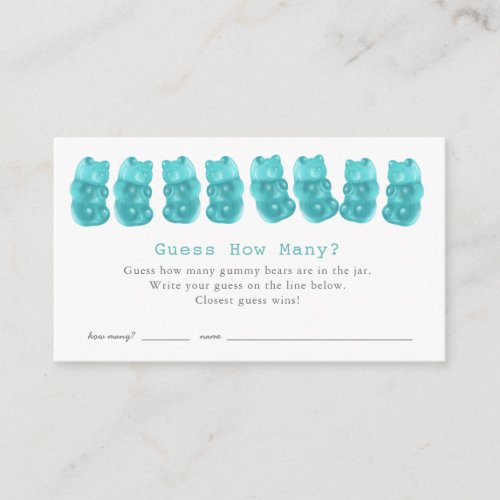 Guess How Many Gummy Bears Blue Baby Shower Game Enclosure Card