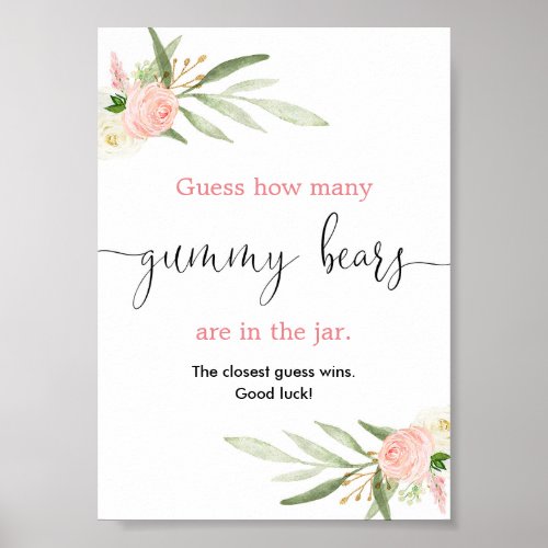 Guess how many gummy bears game pink gold greenery poster