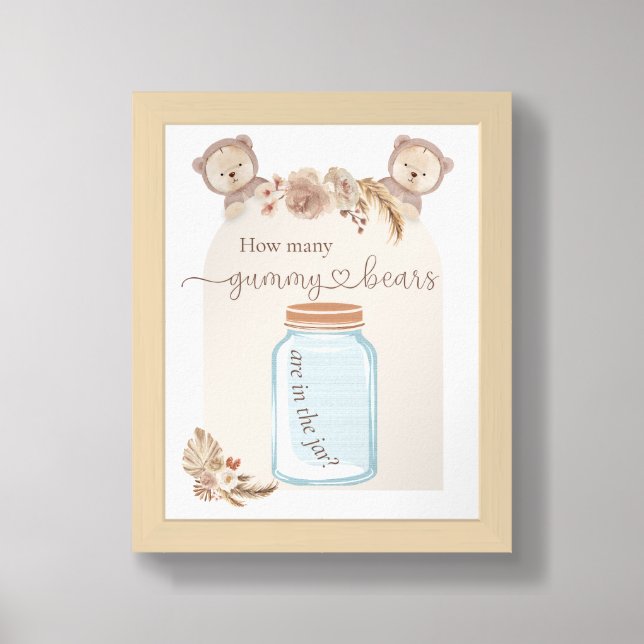 Guess How Many Gummy Bears in Jar Baby Shower Game Framed Art (Framed Front)