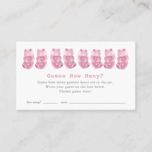 Guess How Many Gummy Bears Pink Baby Shower Game Enclosure Card