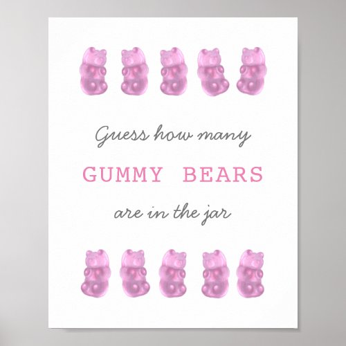 Guess How Many Gummy Bears Pink Game Sign