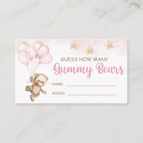 GUESS HOW MANY GUMMY BEARS PINK TEDDY BEAR TICKETS ENCLOSURE CARD