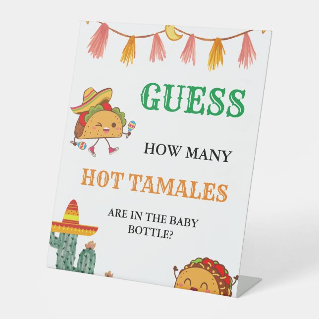 Guess How Many Hot Tamales Fiesta Baby Shower Pedestal Sign (Front)