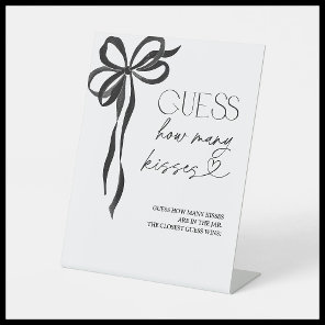Guess How Many Kisses Black Bow Bridal Shower Pedestal Sign