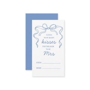 Guess How Many Kisses Blue Bow Bridal Shower Game Enclosure Card