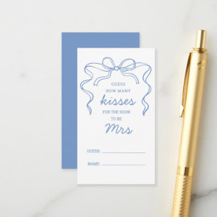 Guess How Many Kisses Blue Bow Bridal Shower Game Enclosure Card