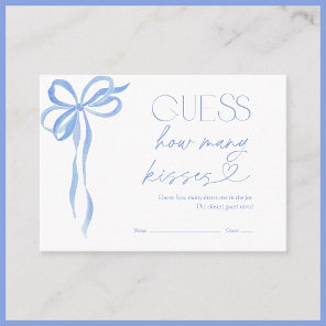 Guess How Many Kisses Blue Bow Bridal Shower Game Enclosure Card