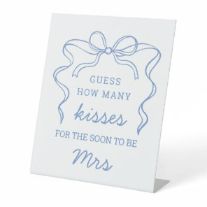 Guess How Many Kisses Blue Bow Bridal Shower Game Pedestal Sign