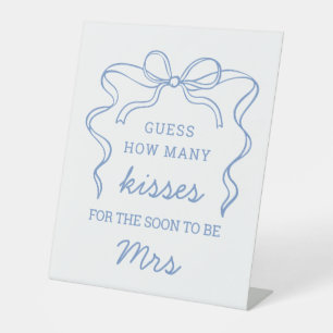 Guess How Many Kisses Blue Bow Bridal Shower Game Pedestal Sign
