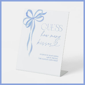 Guess How Many Kisses Blue Bow Bridal Shower Pedestal Sign