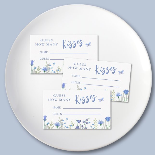 Guess How Many Kisses Blue Bridal Shower Game  Enclosure Card (Creator Uploaded)