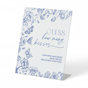 Guess How Many Kisses Blue Bridal Shower Game Pedestal Sign