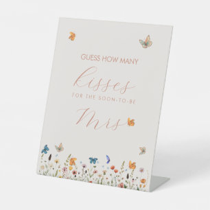 Guess How Many Kisses Bridal Shower Butterfly Game Pedestal Sign