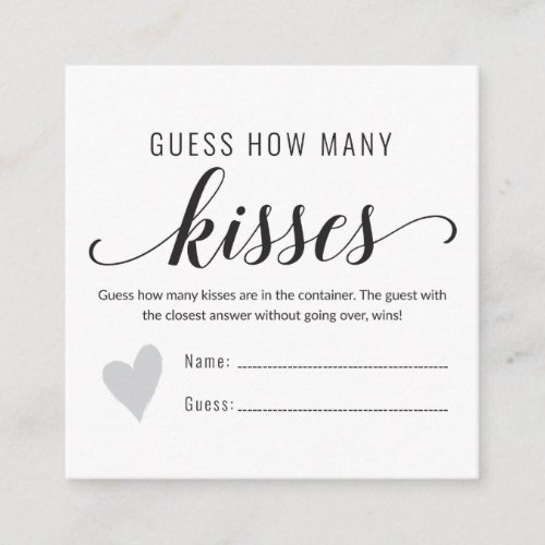 Guess how many kisses bridal Shower game Enclosure Card