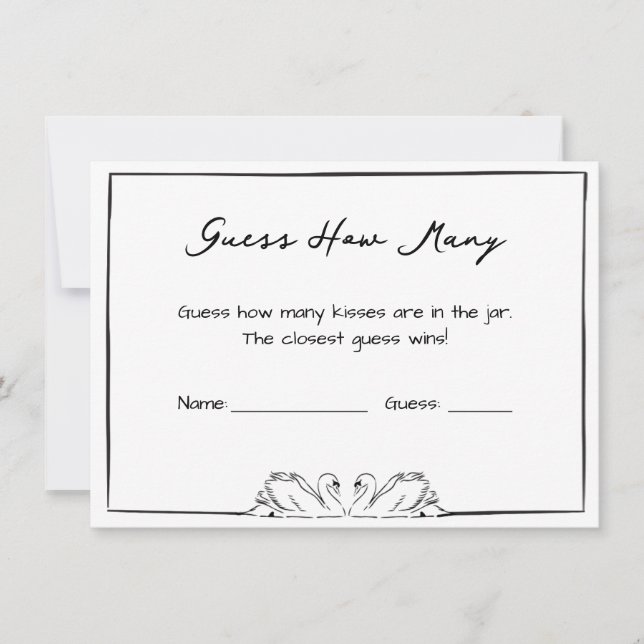 Guess How Many Kisses Bridal Shower Game Swan Chic Note Card (Front)