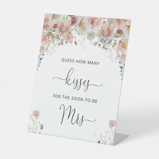 Guess How Many Kisses Bridal Shower Pedestal Sign (Front)