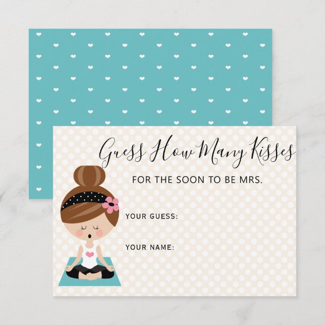 Guess How Many Kisses Brunette Yoga Bridal Shower Enclosure Card (Front/Back)